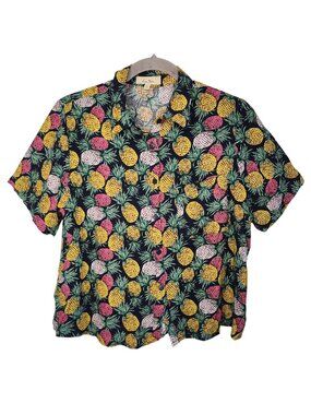 Love Notes Multicolored Pineapple Print Button Down Blouse Size Large